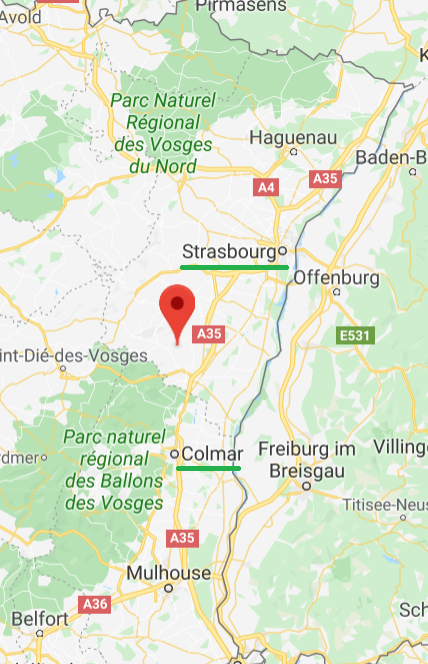 Locate the two lodgings on a map of Alsace